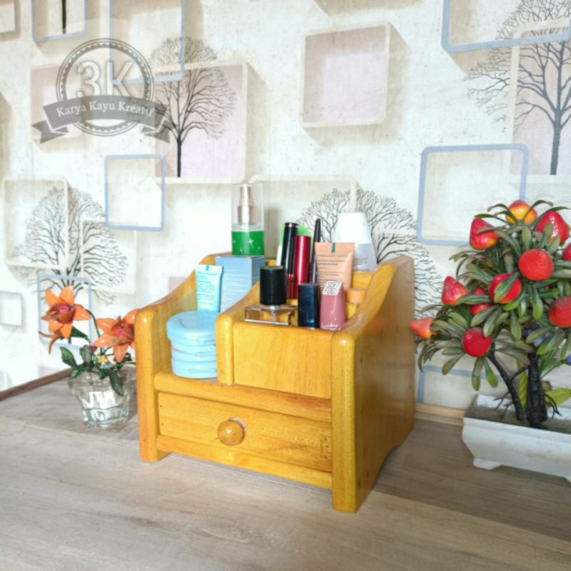 Rak Kosmetik Kayu Minimalis - Organizer Skincare & Makeup Meja Rias
