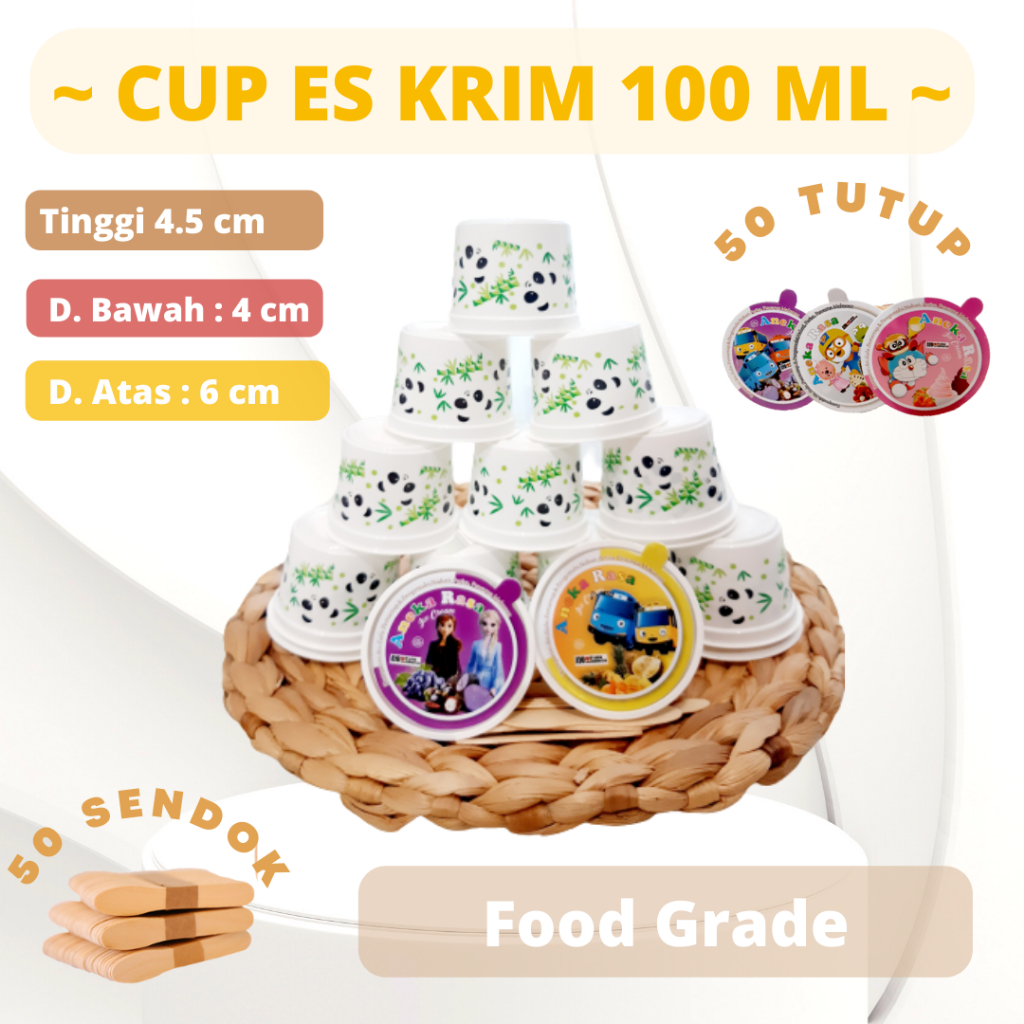 Wadah Es Krim Plastik 100ml Cup Es Krim Cup Ice Cream  Tempat Es Krim Untuk Jualan