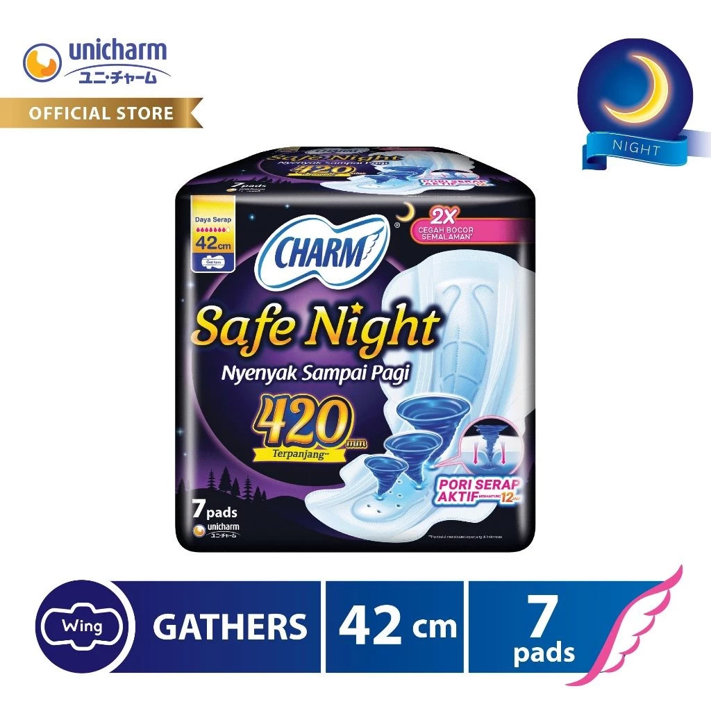 Charm Pembalut Safe Night 42cm Gather 7 pads