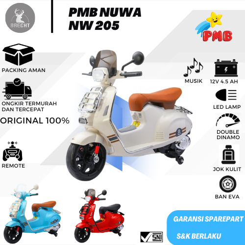 Mainan Motor Aki Anak PMB NUWA 205 Vespa Classic MOTOR Aki NW205 REMOTE CONTROL Vespa