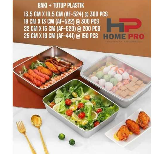 BAKI STAINLESS TUTUP PLASTIK 13,5 18 22 25CM / Food Tray Nampan Stainless Steel + Tutup Plastik