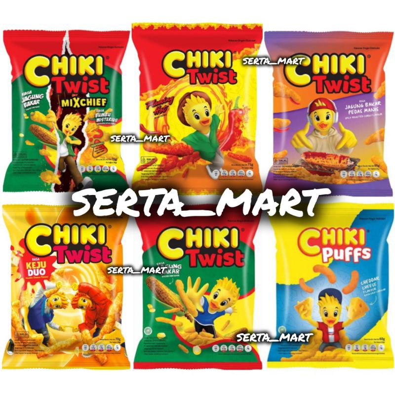 

Chiki Twist Roasted Corn / Hot / Keju Duo / Mixchief 70gr / Chiki Puffs Cheese 60gr