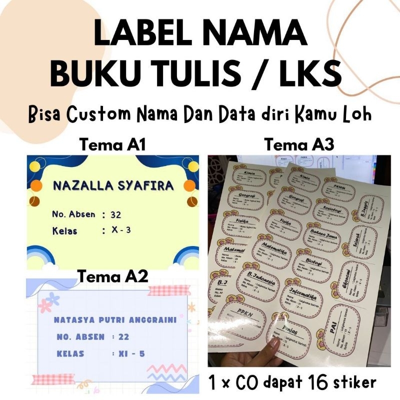 

STIKER LABEL NAMA BUKU/LKS CUSTOM MURAH 16pcs