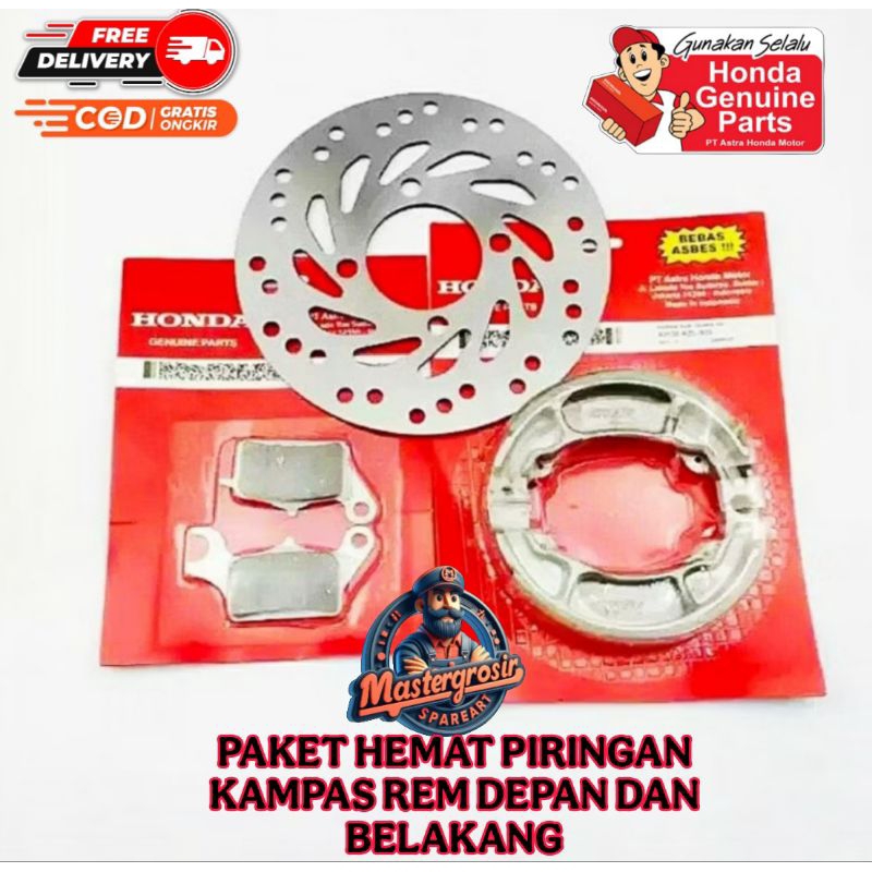 PAKET KOMPLIT DISC PIRINGAN CAKRAM + KAMPAS REM DEPAN BELAKANG MOTOR MATIC HONDA : BEAT KARBU / BEAT