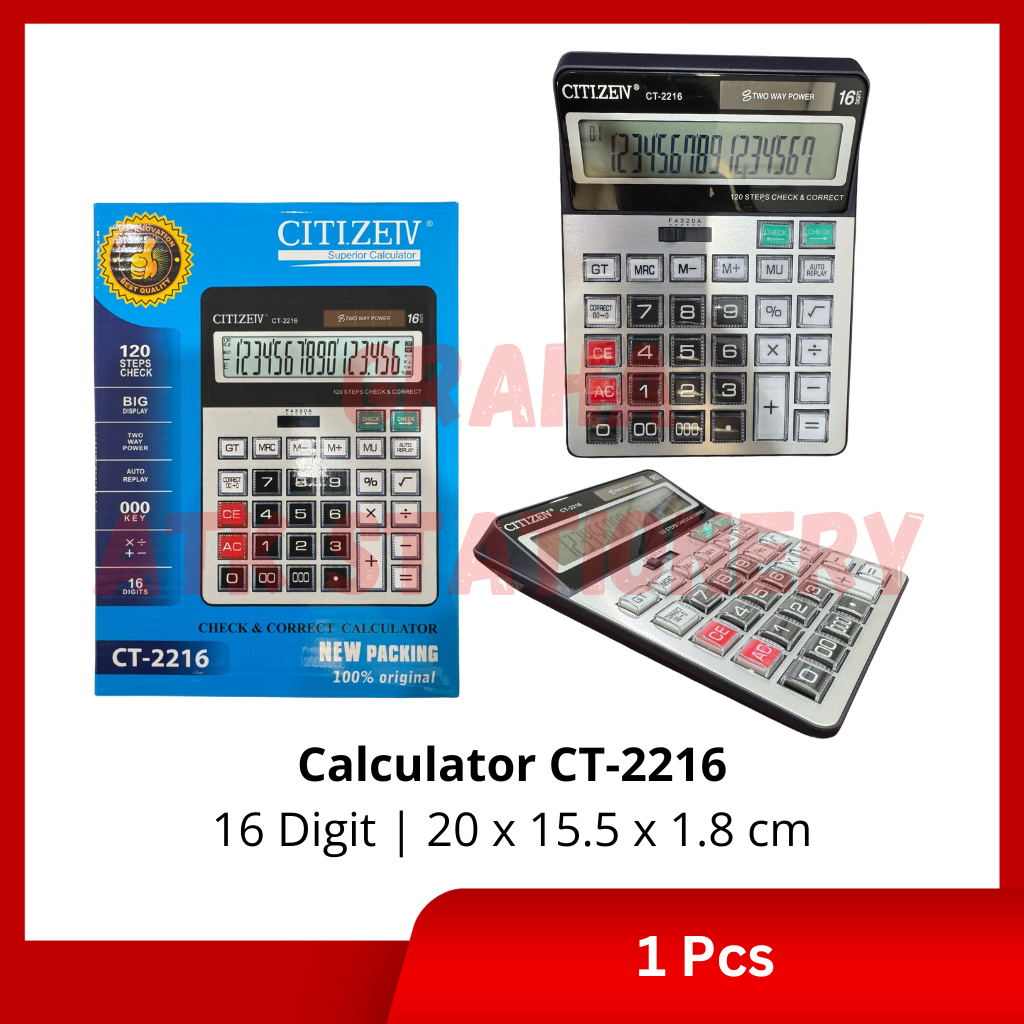 

[1 Pcs] Calculator 16 Digit CT-2216 / Kalkulator 16 Digit CT-2216 Check & Correct