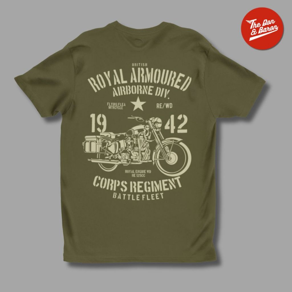 Kaos Vintage British Royal Armoured Motorcycle Troops Army Green