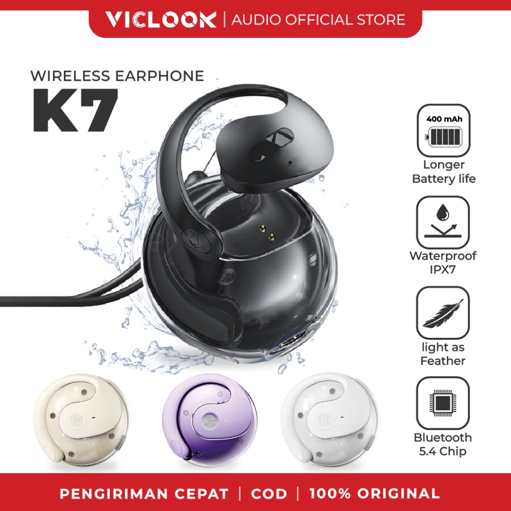 VICLOOK Wireless Earphone Headset Bluetooth OWS K7 IPX7 Waterproof With Mic