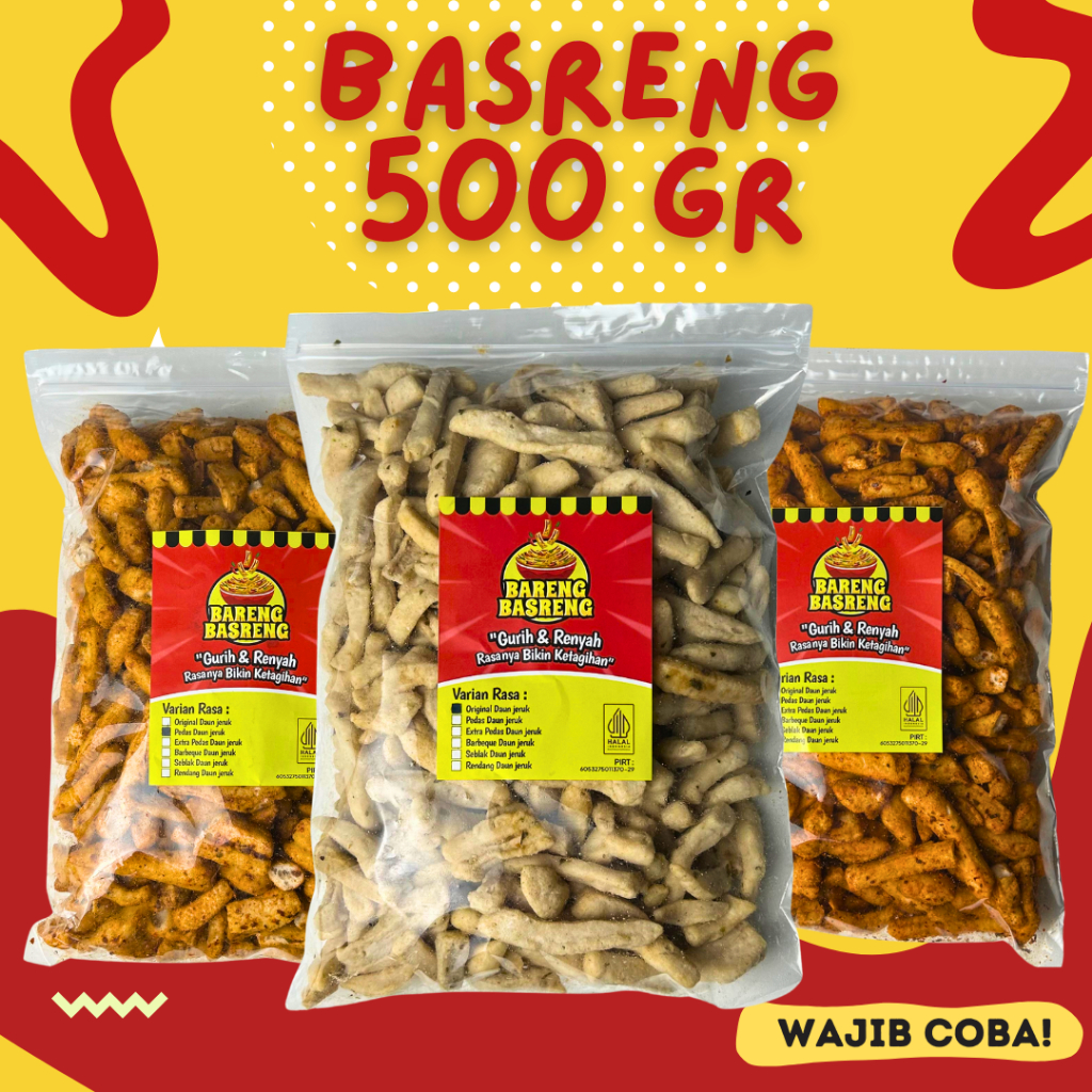 

Basreng 500 GR Daun Jeruk Renyah Gurih Original Pedas Xtra Camilan Jajanan Snack Basreng Original