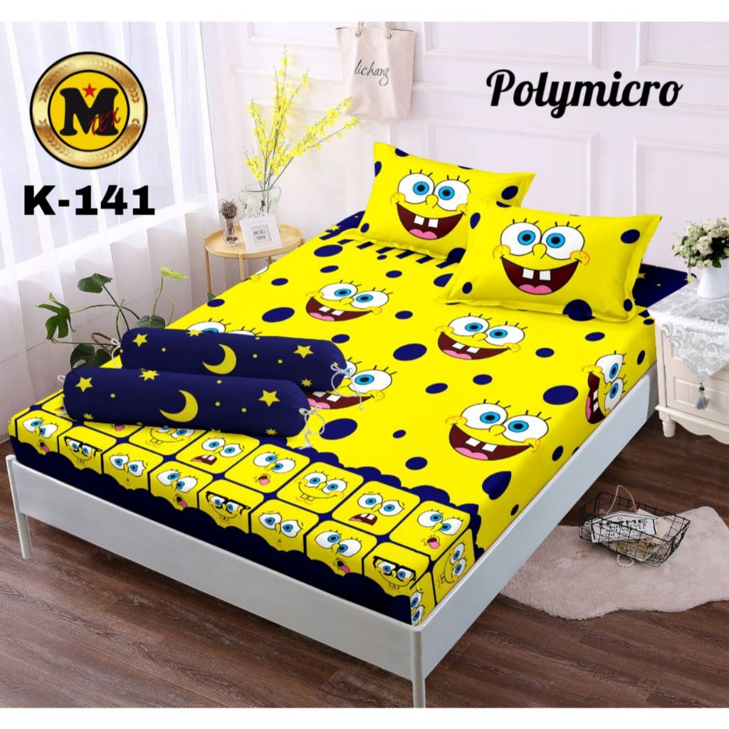 SPREI KARAKTER MOTIF SPONGEBOB UKURAN 120X200 160X200 180X200 SPREI HOMEMADE TERMURAH