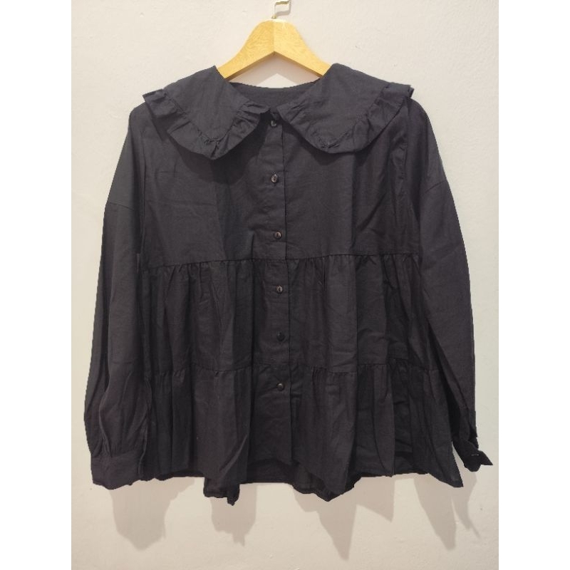 Preloved atasan hitam/ kemeja hitam wanita/ blouse hitam lengan balon busui