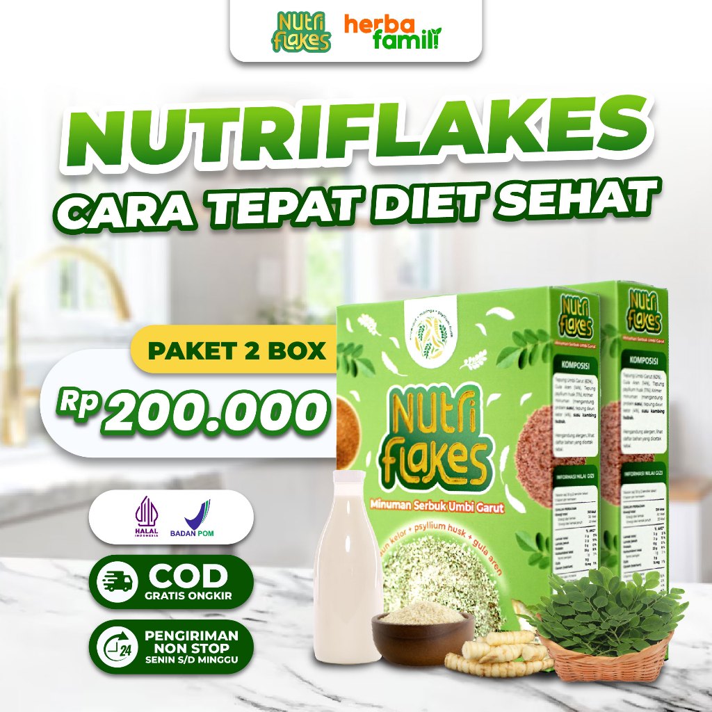 

2 Box Nutriflakes Original Sereal Umbi Garut Atasi Masalah Lambung bBisa Buat Diet Enak Sehat 280g
