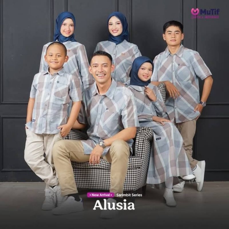 Sarimbit 2025 Mutif Alusia Ali Khaky Blue Terbaru Motif Kotak Kotak Set Familly Couple Keluarga Musl