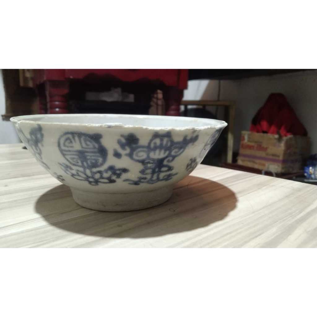 Mangkuk Keramik Temuan Laut Motif China Kuno Jadul Antik