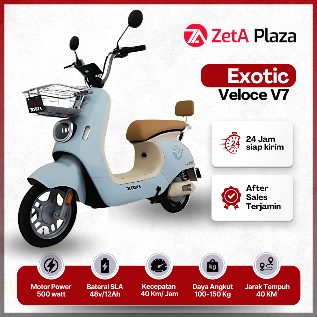 Sepeda Listrik Exotic VELOCE V7 500watt sepedah Listrik Murah Keranjang Original Garansi Resmii
