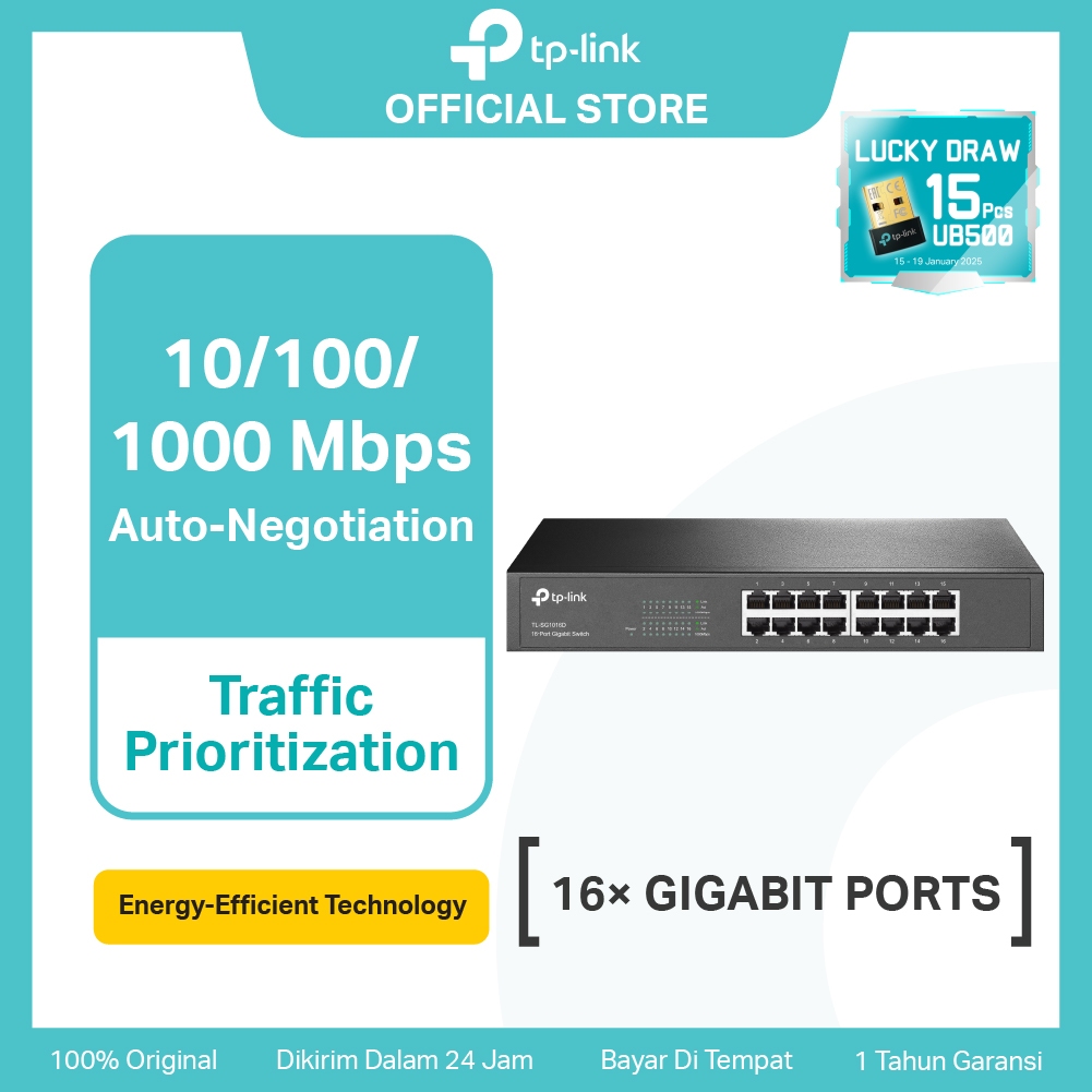 TP-Link TL-SG1016D 16 Port Gigabit Unmanaged Switch Ethernet Network Splitter Desktop Rackmount Fanl