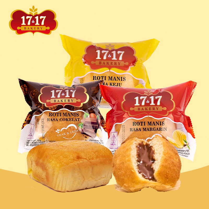 

1717 Bakery Roti 50g Halal Lembut Roti Nanas Magarin Keju Cokelat