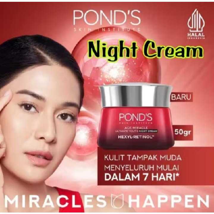 Night Cream PONDS Age Miracle 50gr Moisturizer Anti Aging+Glowing With Retinol Big Size - Krim Malam