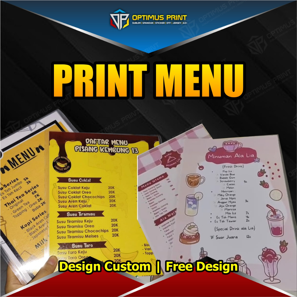 Menu laminating/menu a4/menu makanan/laminating