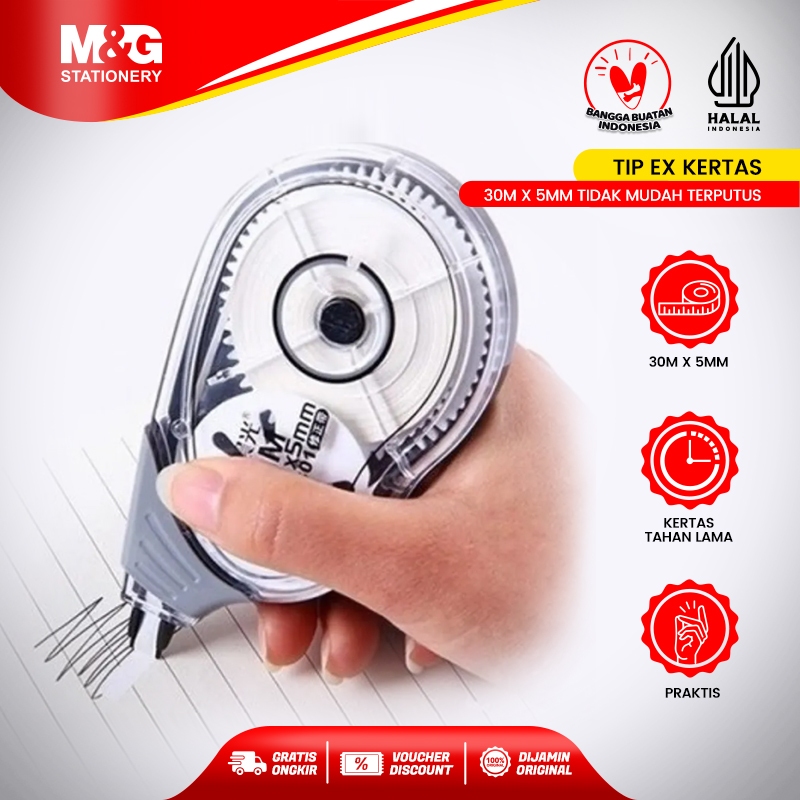 

M&G Correction Tape 30 meter x 5 mm Tip Ex Pita Kertas Stiipo Roll Mudah Digunakan Rapi Menempel dengan Baik Tidak Mudah Putus