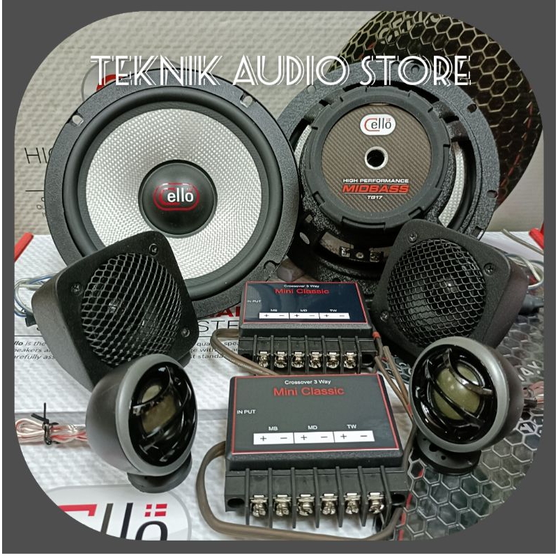 Speaker 3way pnp Mini Classic 2inch Tweeter+Midrange2inch+Crossover 3way+Midbass Cello TG17