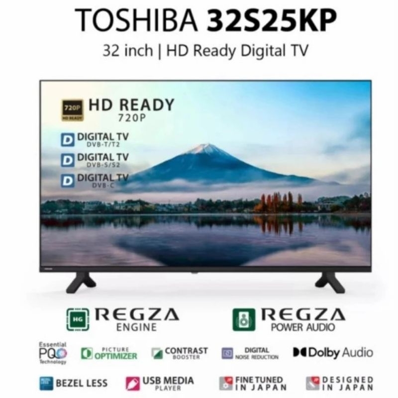 TOSHIBA LED Digital TV 32 Inchi Dolby Audio Regza Game Mode HDMI USB 32S25KP Garansi Resmi