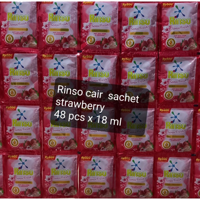 Rinso cair sachet strawberry 48 pcs x 18ml rp 500