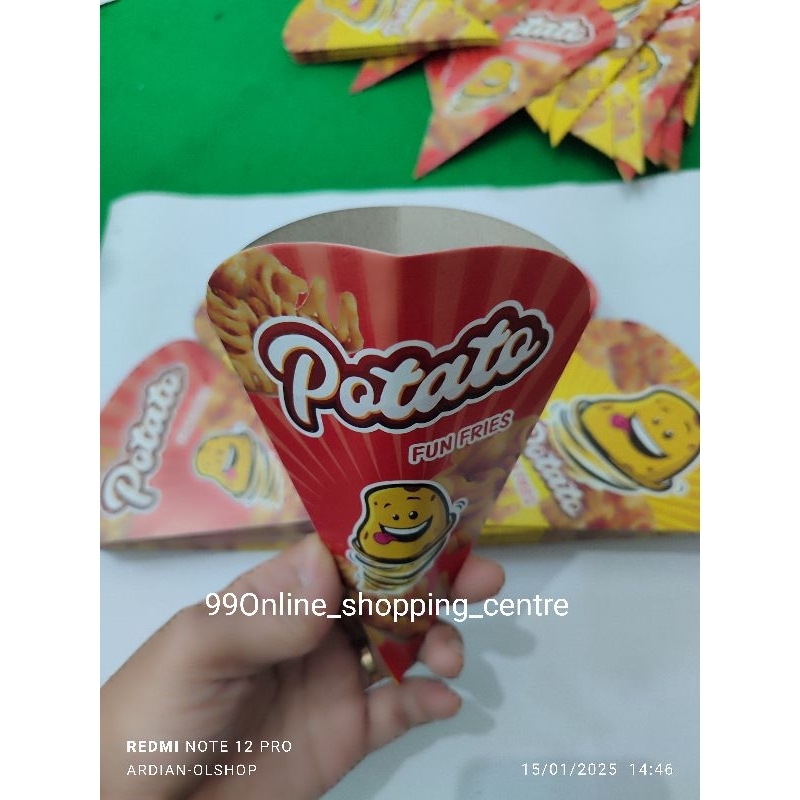 

Ukf5Pc6F4H (Kuliner.Kita) Kertas Kemasan Wadah Kentang Curly Berwarna 3D Design Menarik Kemasan