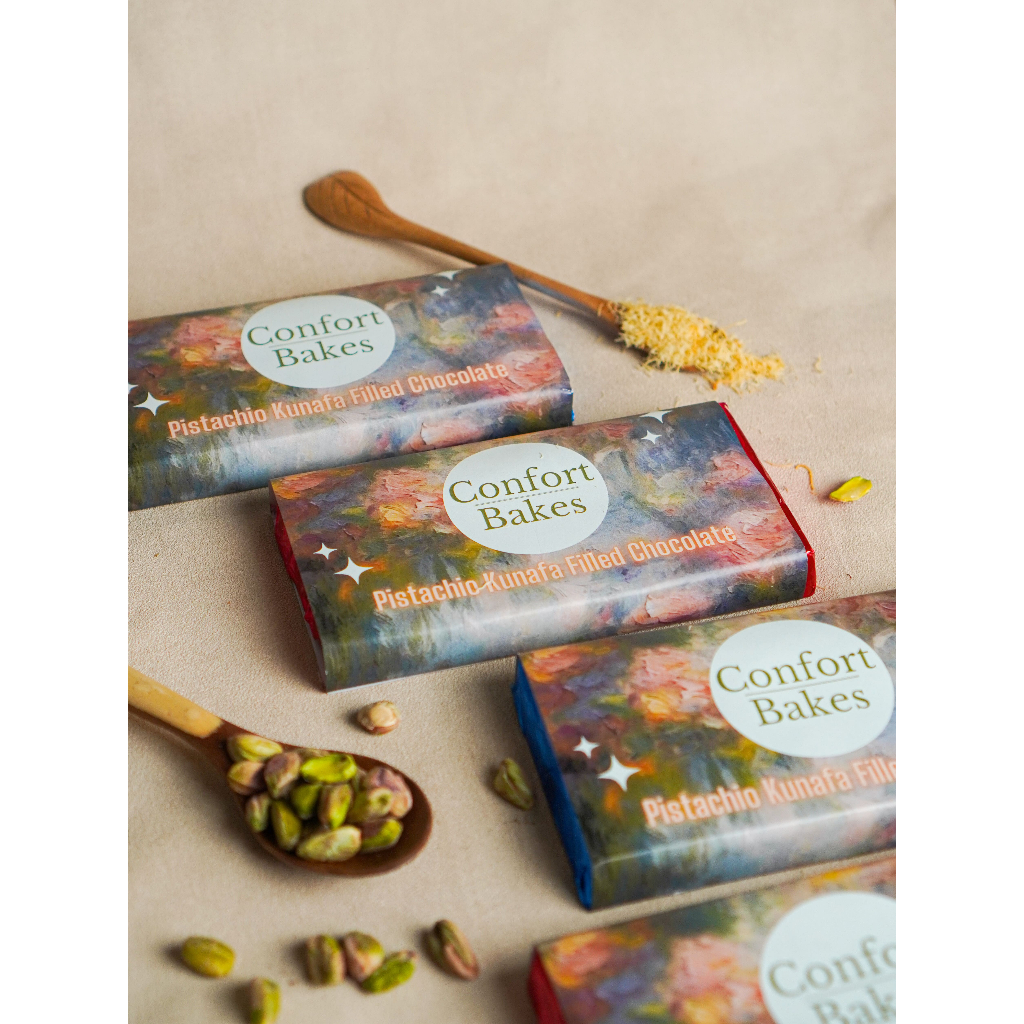 

Confortbakes Pistachio Kunafa Filled Chocolate