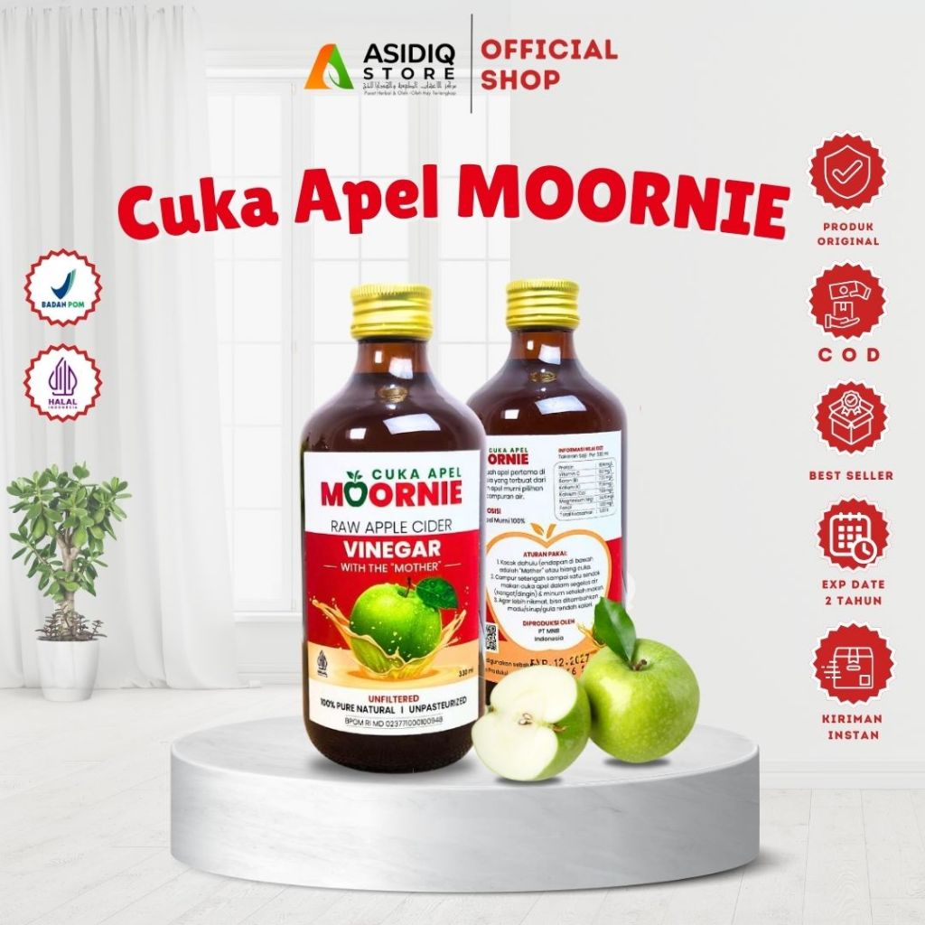 

Cuka Apel Moornie - RAW Apple Cider Vinegar Mother cuka apel untuk diet 330ml ( 1 botol )