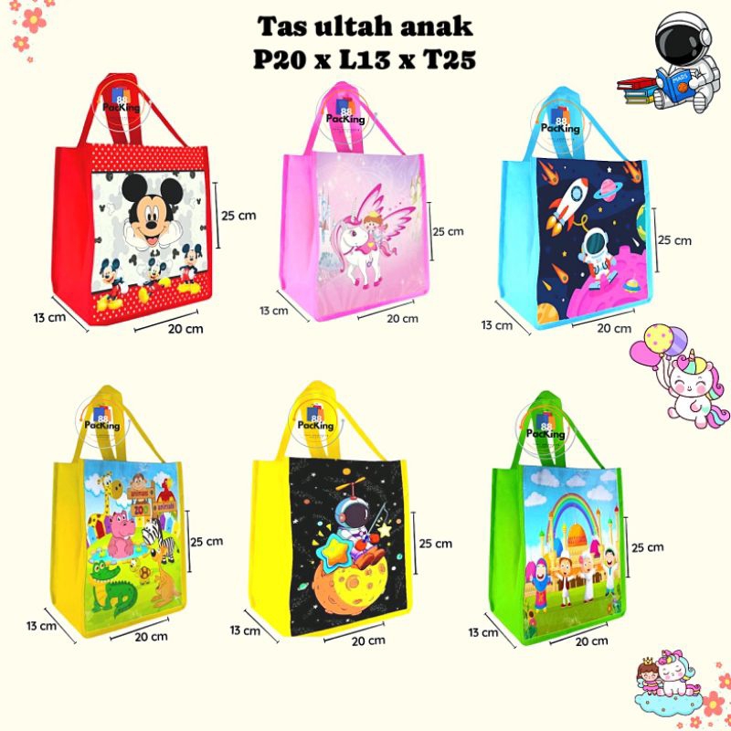 

goodie bag ultah anak spunbond tas ulang tahun anak tas souvenir birthday muat box cfc hisana nasi ayam banyak varian