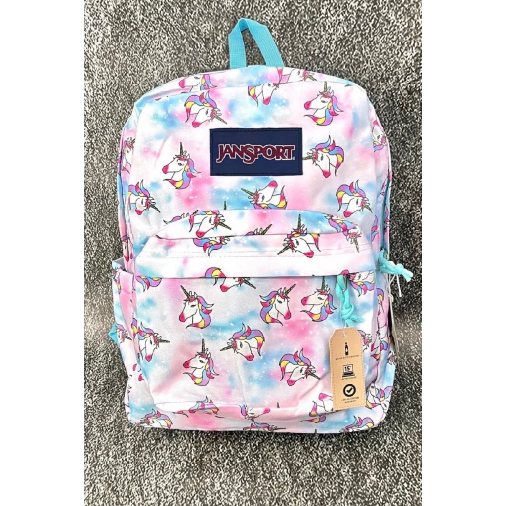 TAS RANSEL JS JANSPORT SPORT BAGS UNICORN MOTIF ORIGINAL PINK WHITE BACKPACK