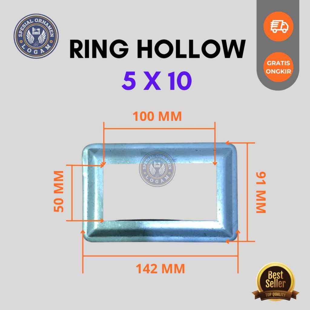 Ring hollow 50X100 mm besar / besi plat tapak hollow minimalis ornamen pagar