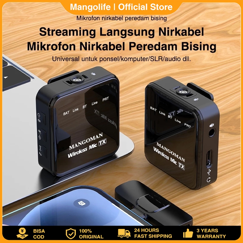 Microphone Wireless Profesional 2 Mic+Noise Reduction untuk HP/DSLR/Zoom/Youtube/Vlog/Live Streaming