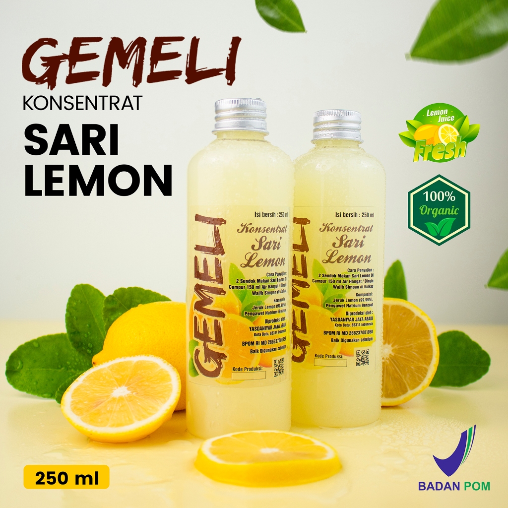 

Gemeli Sari Lemon Premium Murni California 500ml Lemon Original - Botol Ulir