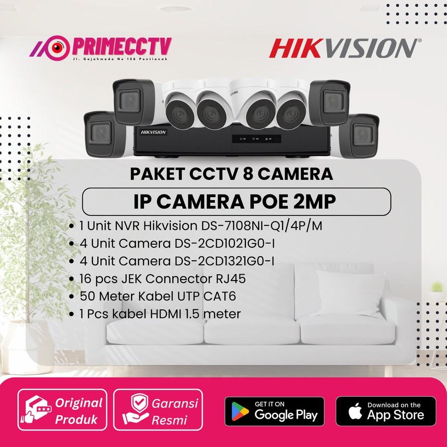 PAKET 8 IP CAMERA HIKVISION 2MP NETWORK IP CAMERA POE