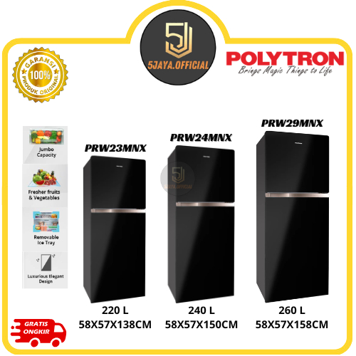 Kulkas Polytron 2 Pintu - PRW23MNX/PRW25MNX/PRW29MNX Polytron
