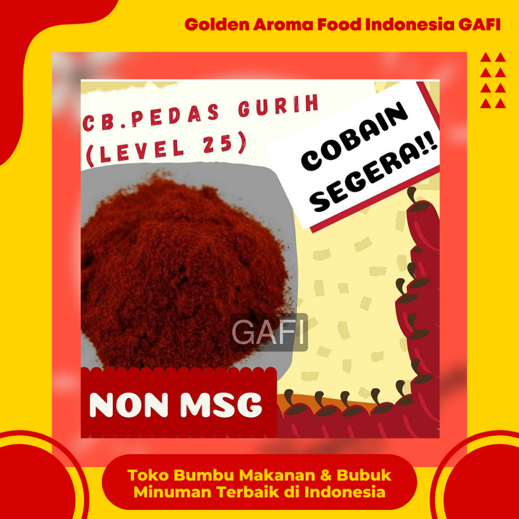 

GAFI Food Cabe Bubuk Pedas Asin Gurih (Level 25) NON MSG 1 Kg Enak Murah Lezat Halal, Spicy Salty Savory Chili Powder (Level 25) NON MSG 1Kg