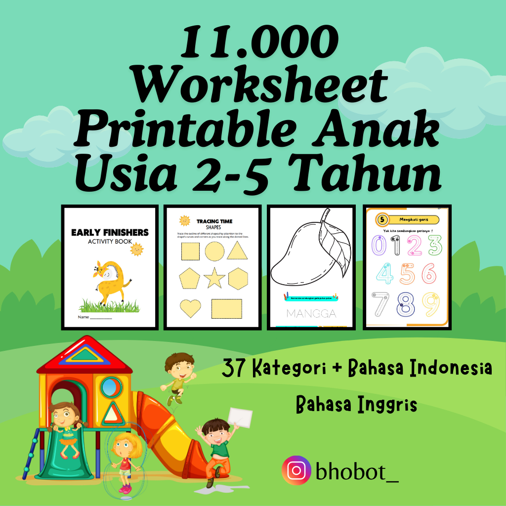 Worksheet Printable Anak Usia 2-5 Tahun 11.000 lembar