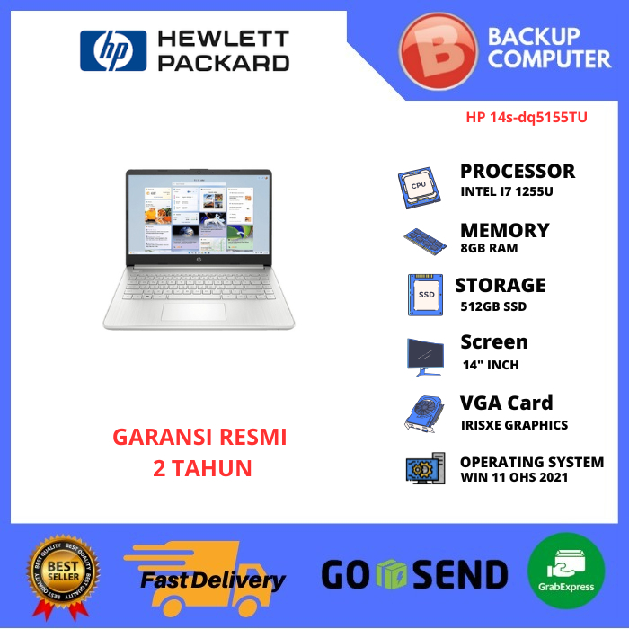 LAPTOP HP 14s-dq5155TU Intel i7-1255U 8GB RAM 512GB SSD