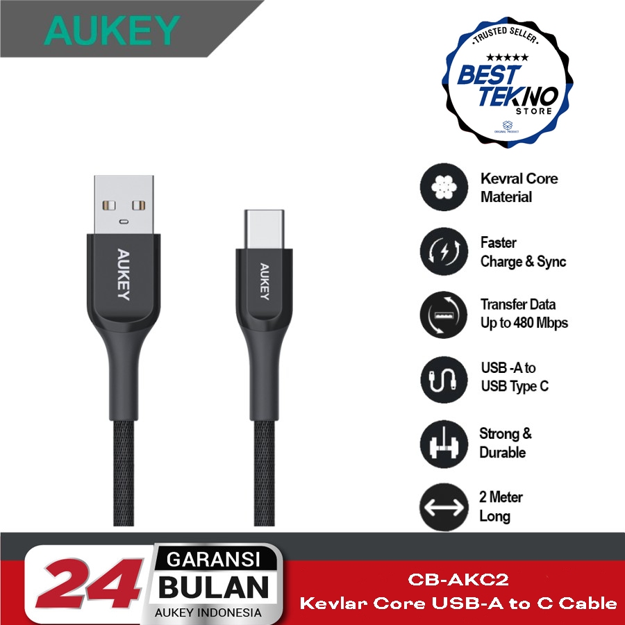 Kabel Data AUKEY CB-AKC2 Cable Kevlar Type C Fast Charging QC