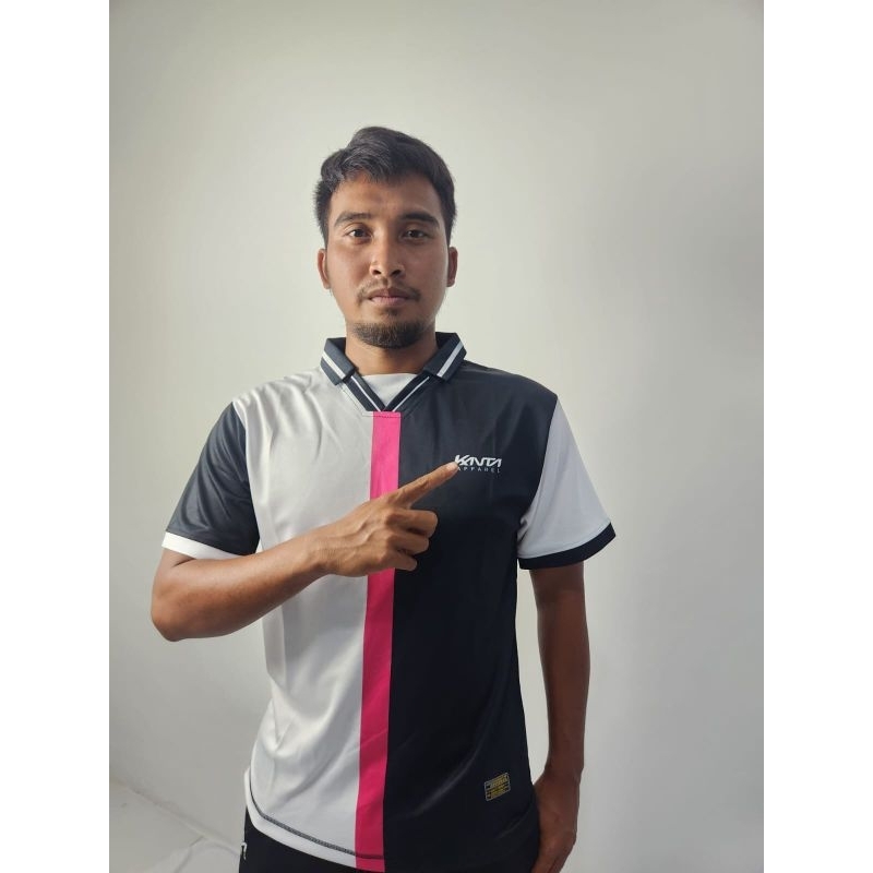 Atasan Jersey Bola Futsal Kanta Apparel Pria Wanita Sport Olahraga Dewasa Putih Hitam list Pink