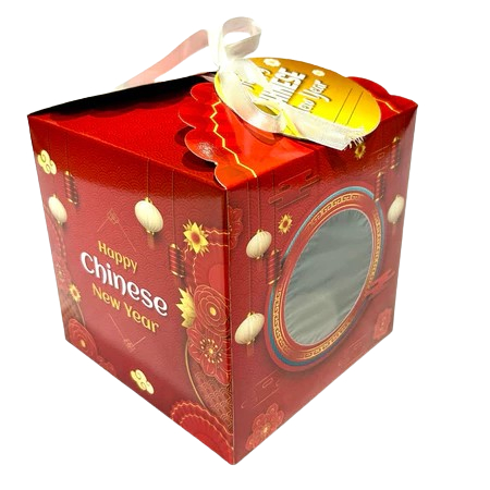 

( 5 pcs ) dus tenteng imlek merah bahan duplex jendela mika box 2 toples bulat 500gr edisi sincia size 15x15x15 cm