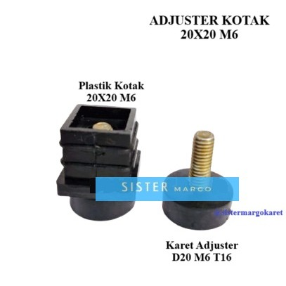 Karet Kaki Stabil Adjuster D20 T16 M6K Plus Hollow Kotak Plastik 2x2 M6 - Isi 2 Set