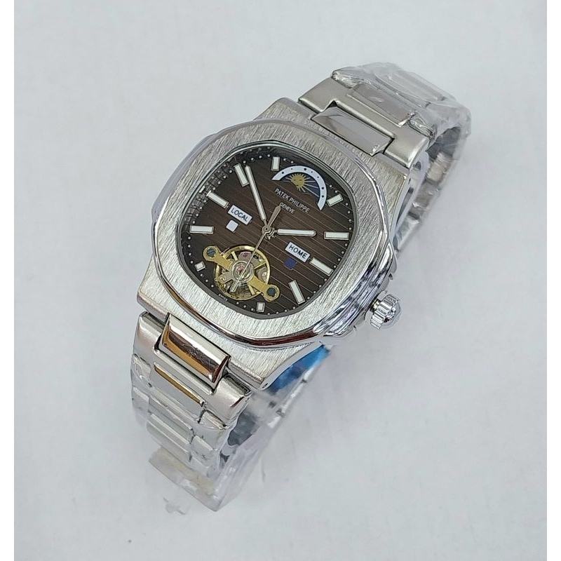 (BISA COD) JAM TANGAN PRIA - PATEK PHILIPPE - TALI RANTAI - AUTOMATIC - MOONFACE AKTIF - DIAMETER 4C