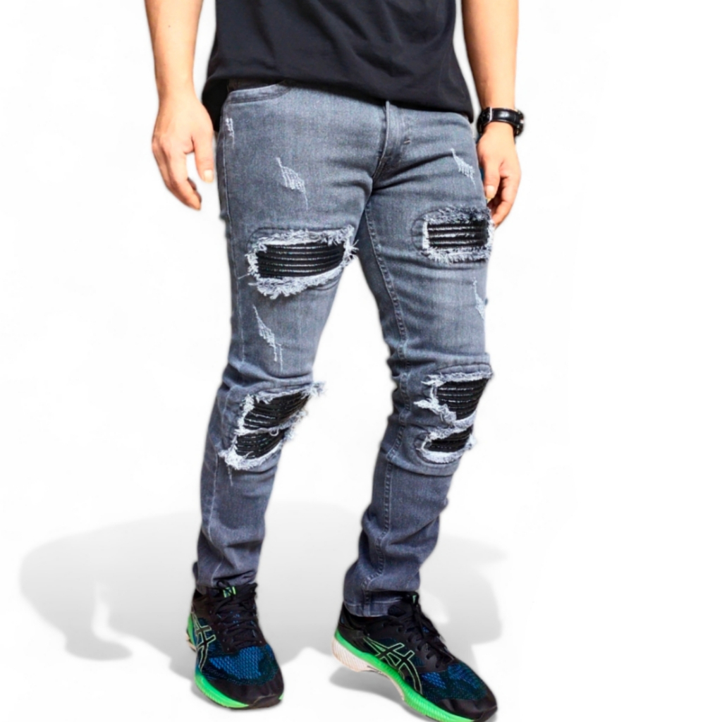 rucllas jeans denim premium biker/celana sobek lapis kulit pria terbaru biker short denim fashion