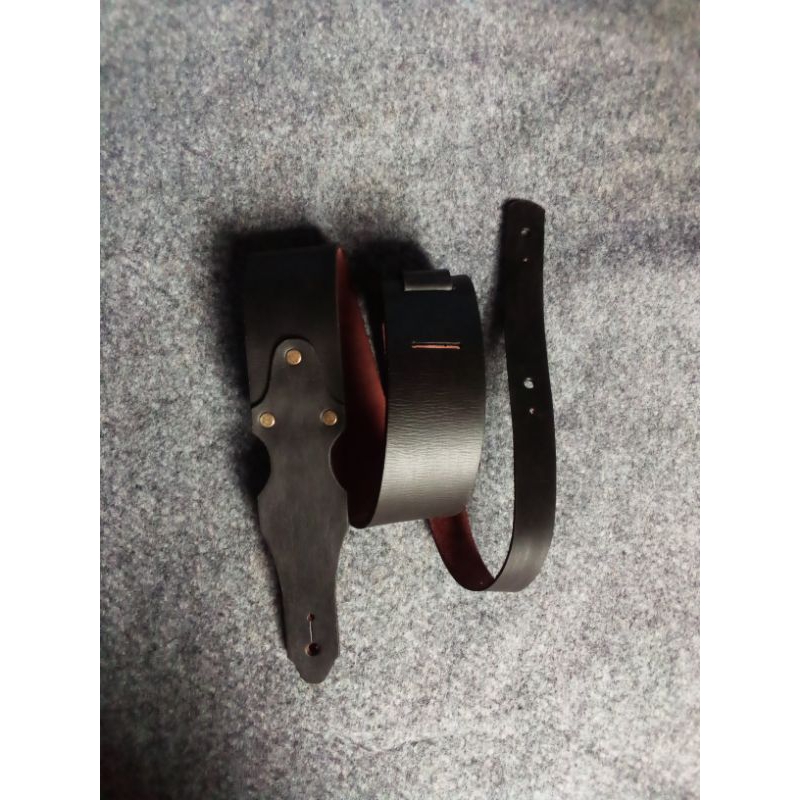 STRAP SABUK GITAR dan BASS KULIT ASLI (genuine leather) hitam 5cm original bukan imitasi