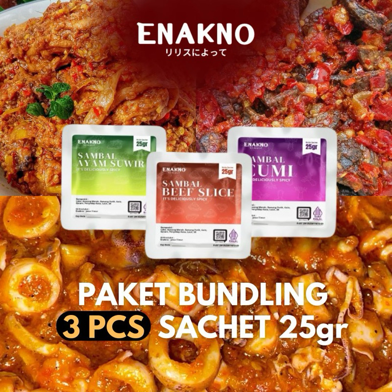 

[ENAKNO] PAKET BUNDLING 3Pcs Sambal Korek + Extra Lauk Kemasan Sachet 25gr