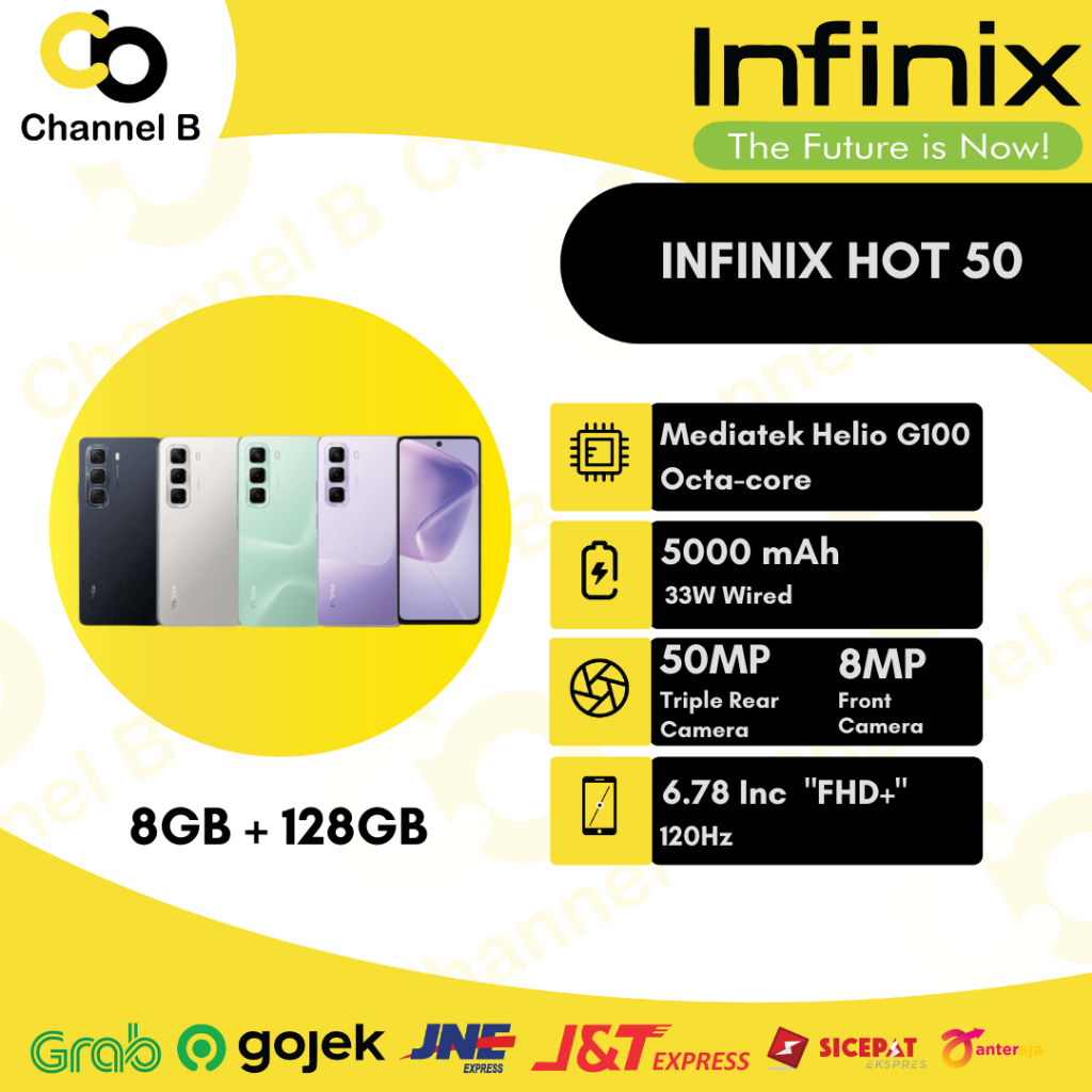 Infinix Hot 50 4G - Smartphone [ Ram 8GB + Rom 128GB | Ram 6GB + Rom 256GB ] Garansi Resmi