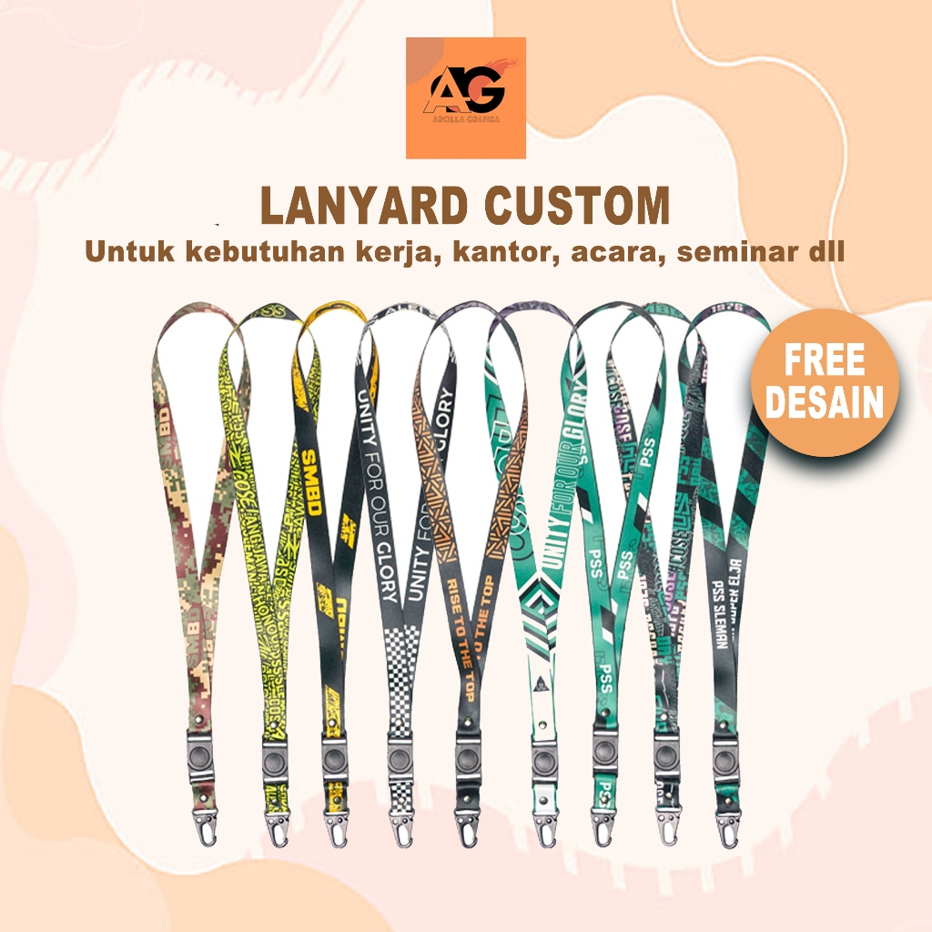 

LANYARD CUSTOM 2 SISI LEBAR 2 CM / TALI ID CARD CUSTOM TISSUE PREMIUM FREE DESAIN