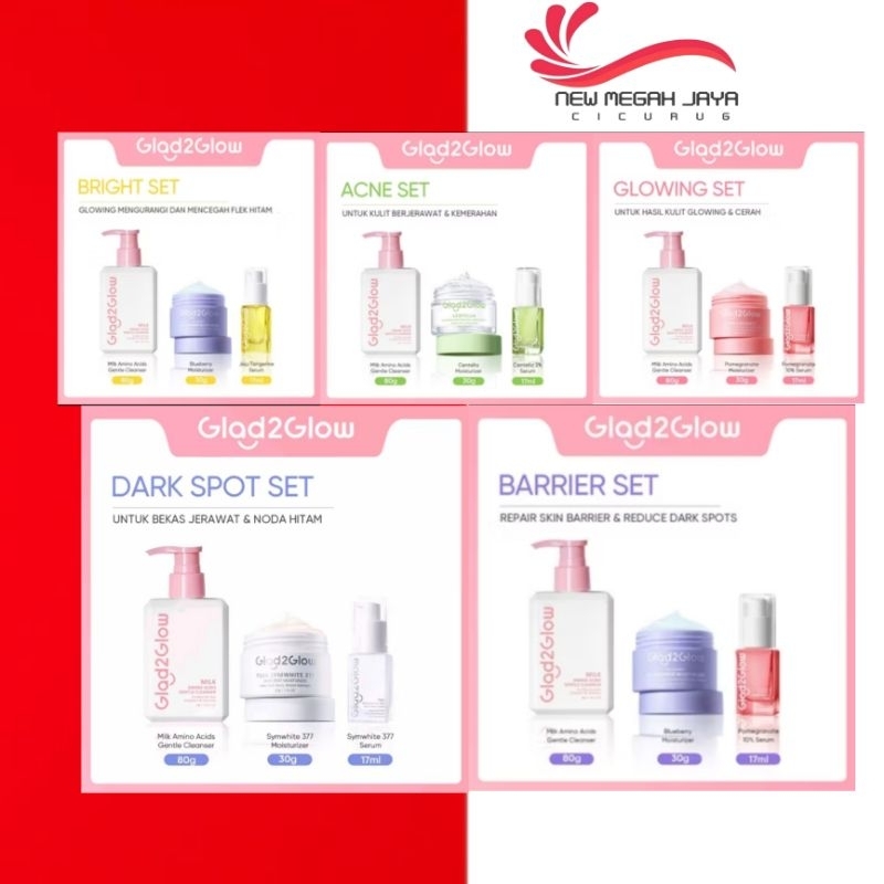 Glad2glow G2G Set 3 in 1 - Glowing | Barrier | Bright | Acne | Dark Spot